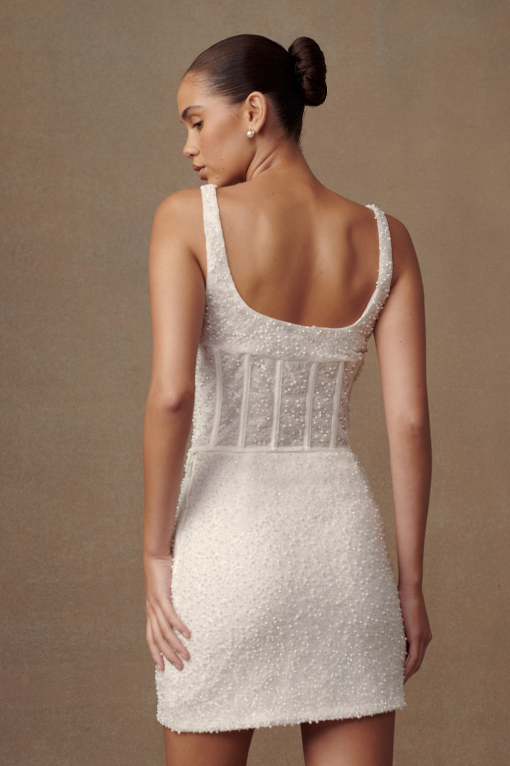 Elsie Pearl Beaded Bustier Top - White