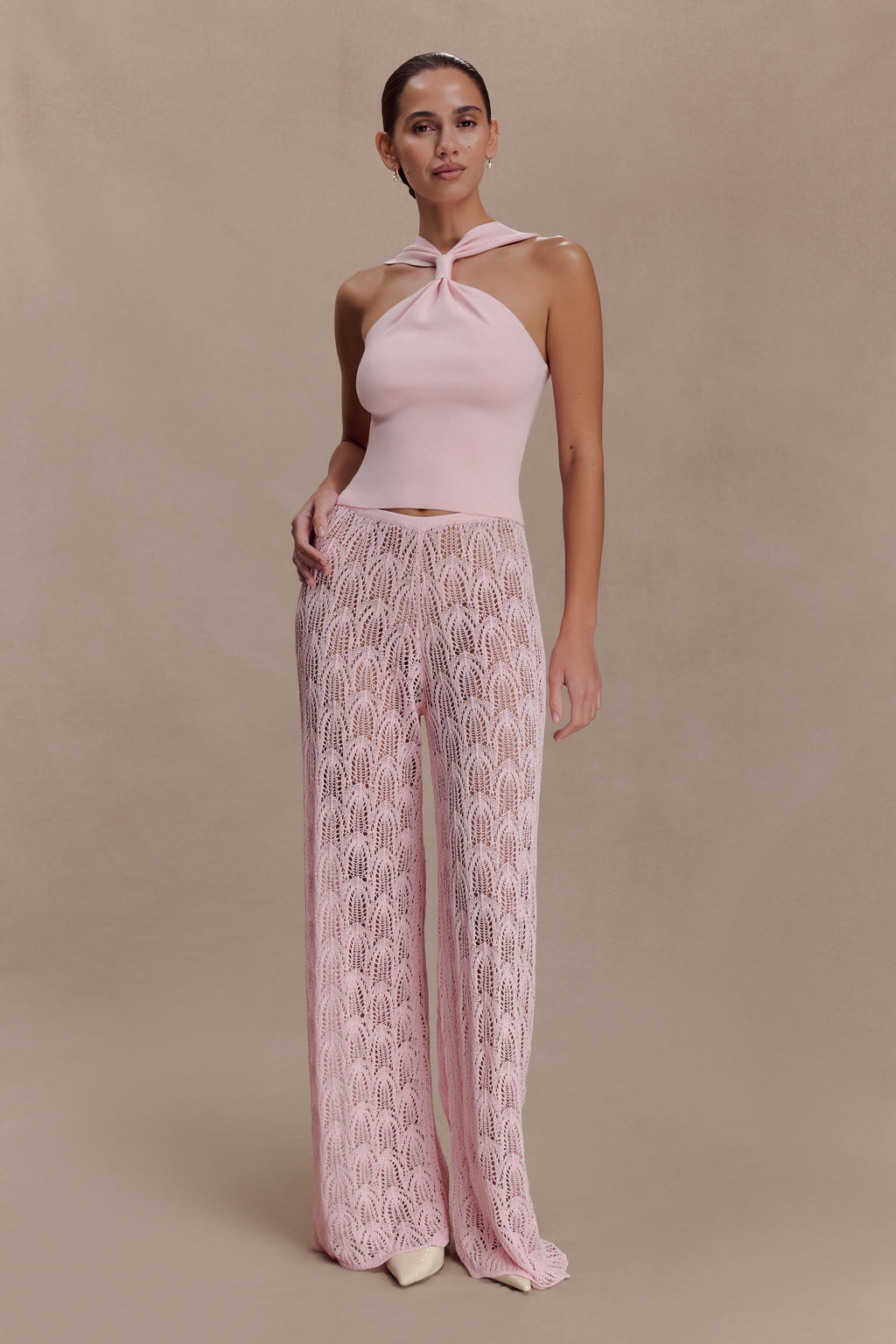 Angelika Twist Front Knit Top - Baby Pink