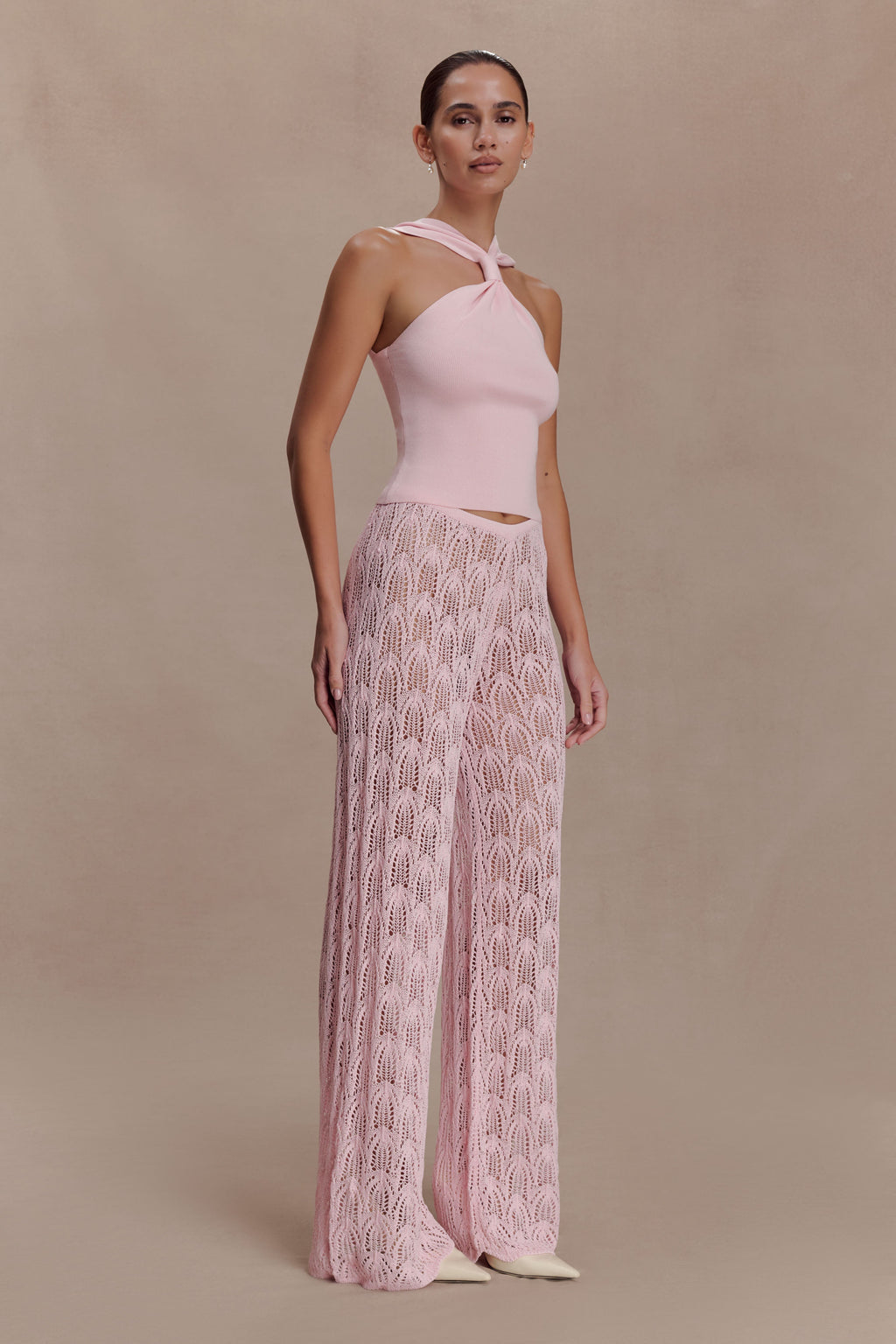 Angelika Twist Front Knit Top - Baby Pink