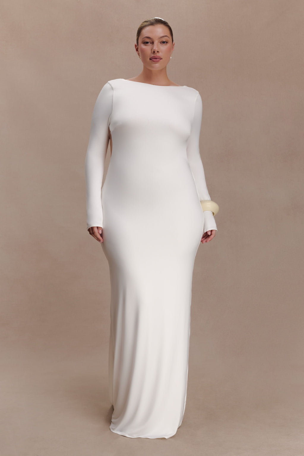 Marlene Slinky Low Back Maxi Dress - White