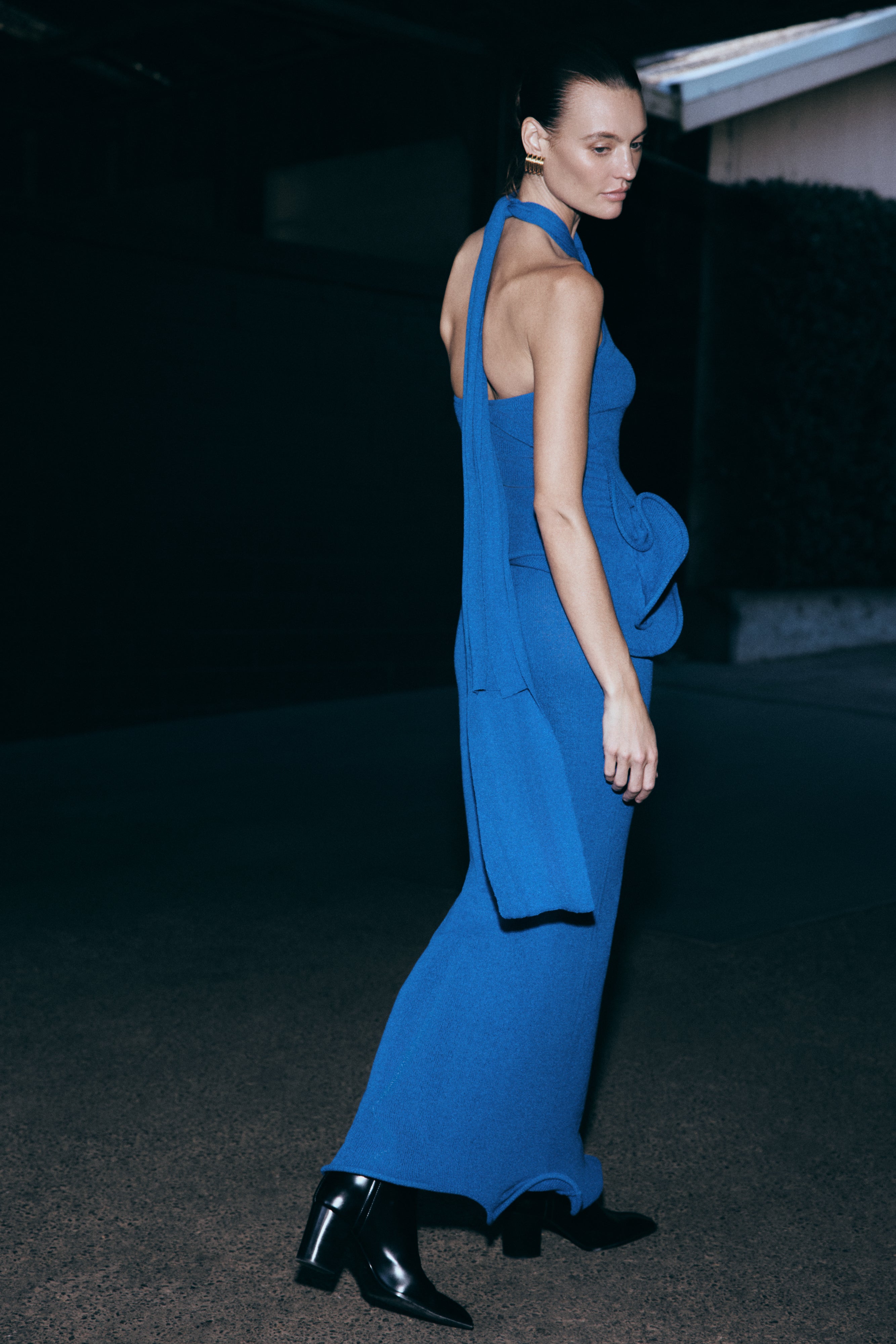 Caprice Halter Knit Maxi Dress - Cobalt