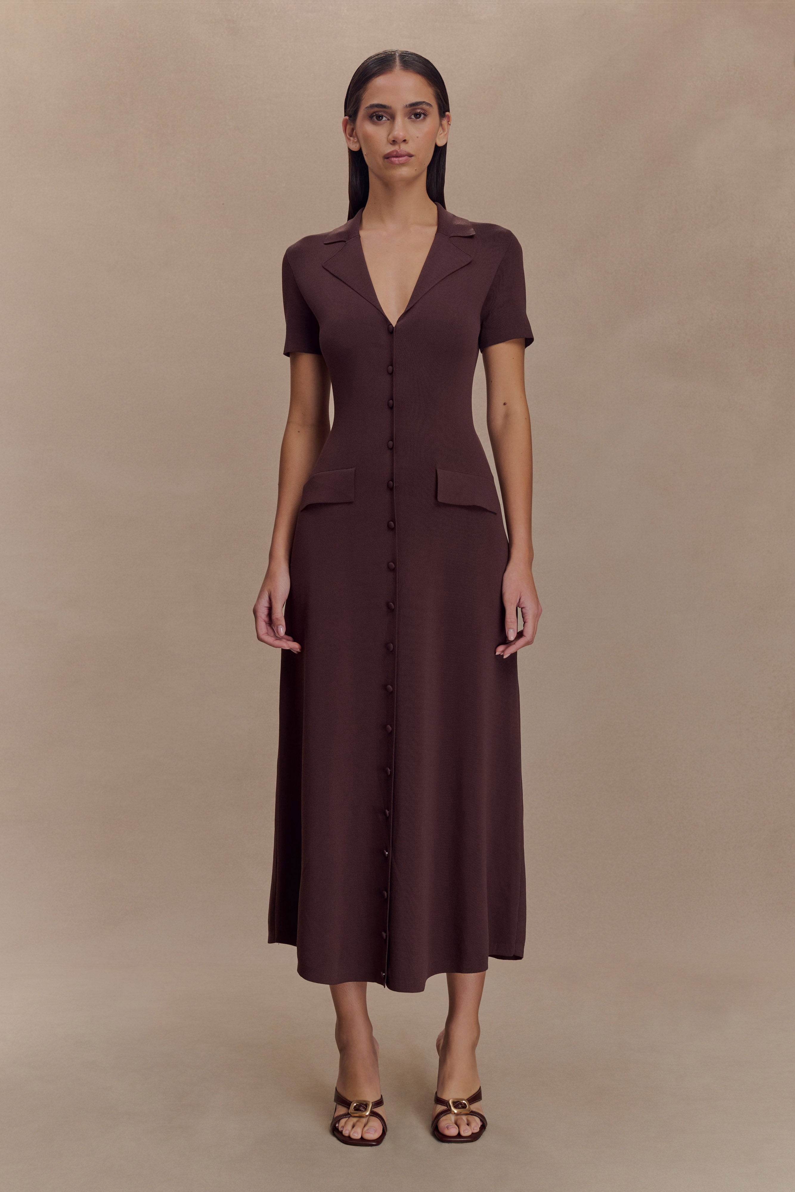 Pearson Short Sleeve Knit Midi Dress - Chocolate