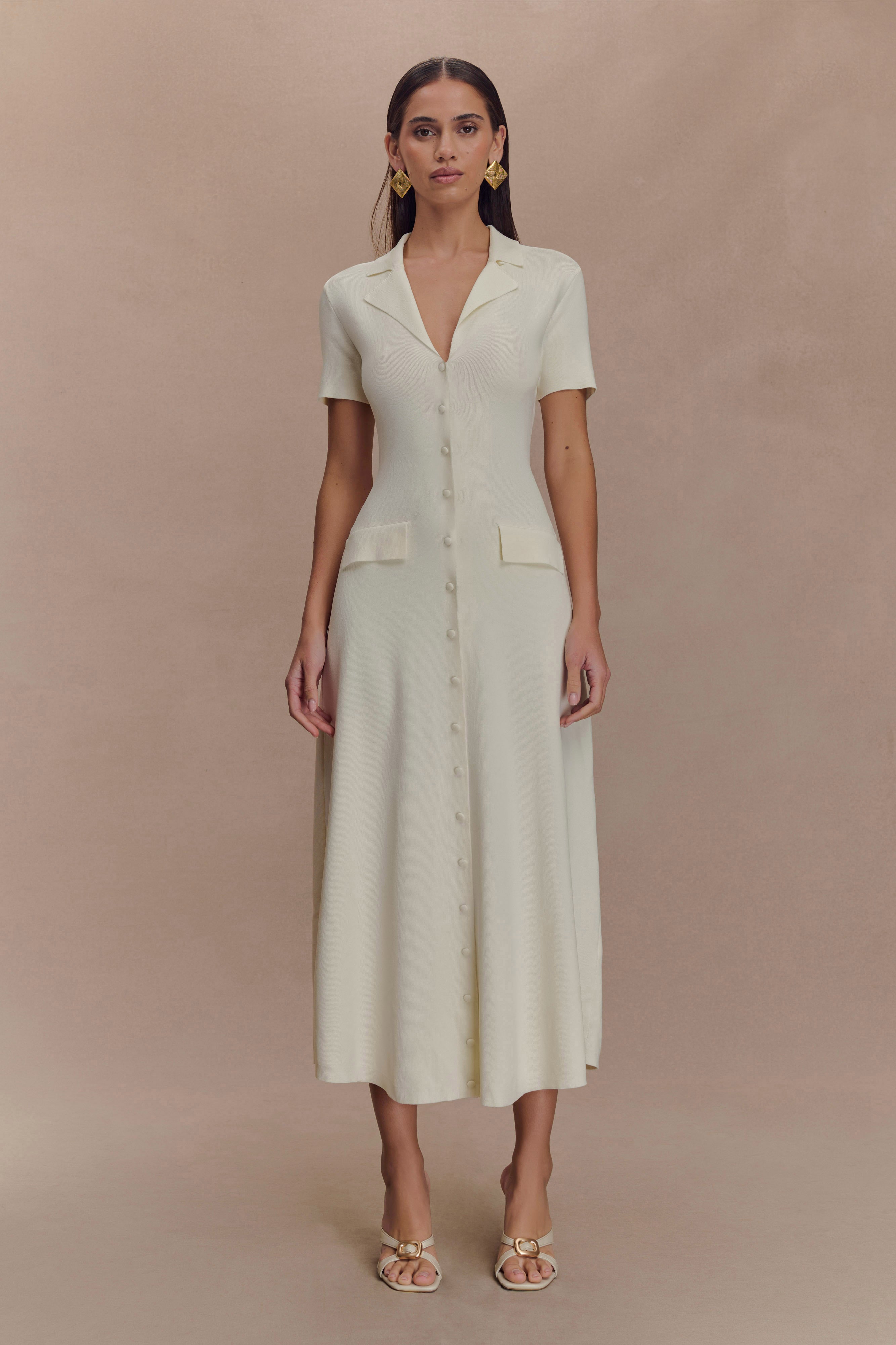 Pearson Short Sleeve Knit Midi Dress - Ivory