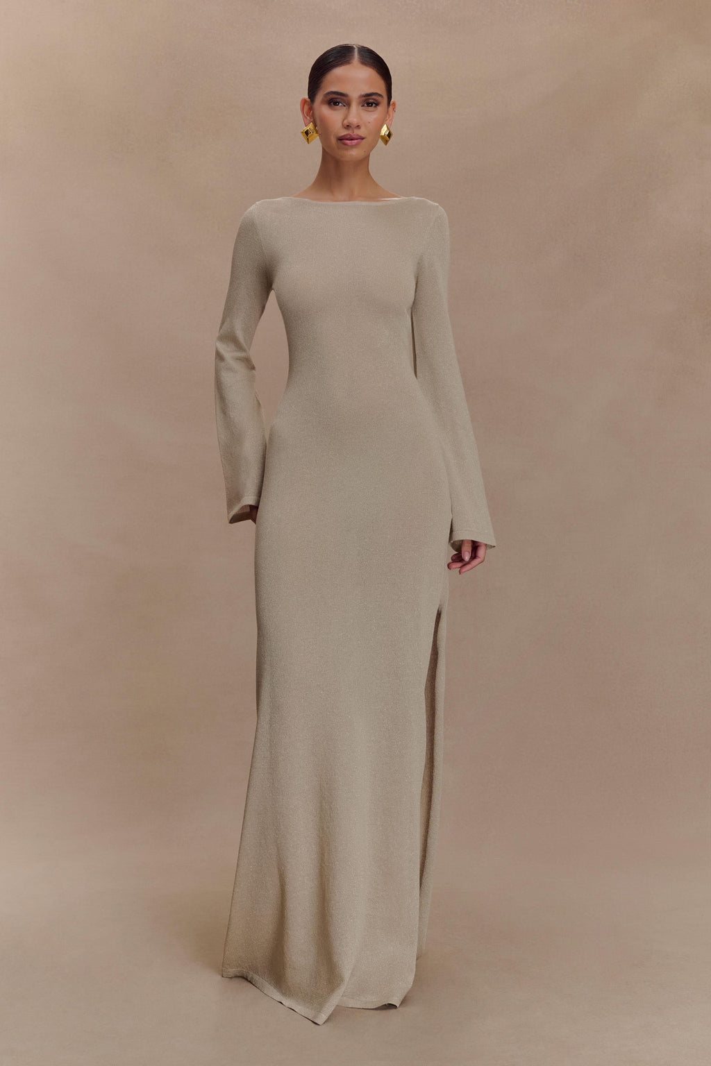 Atticus Knit Maxi Dress With Sequin - Gold