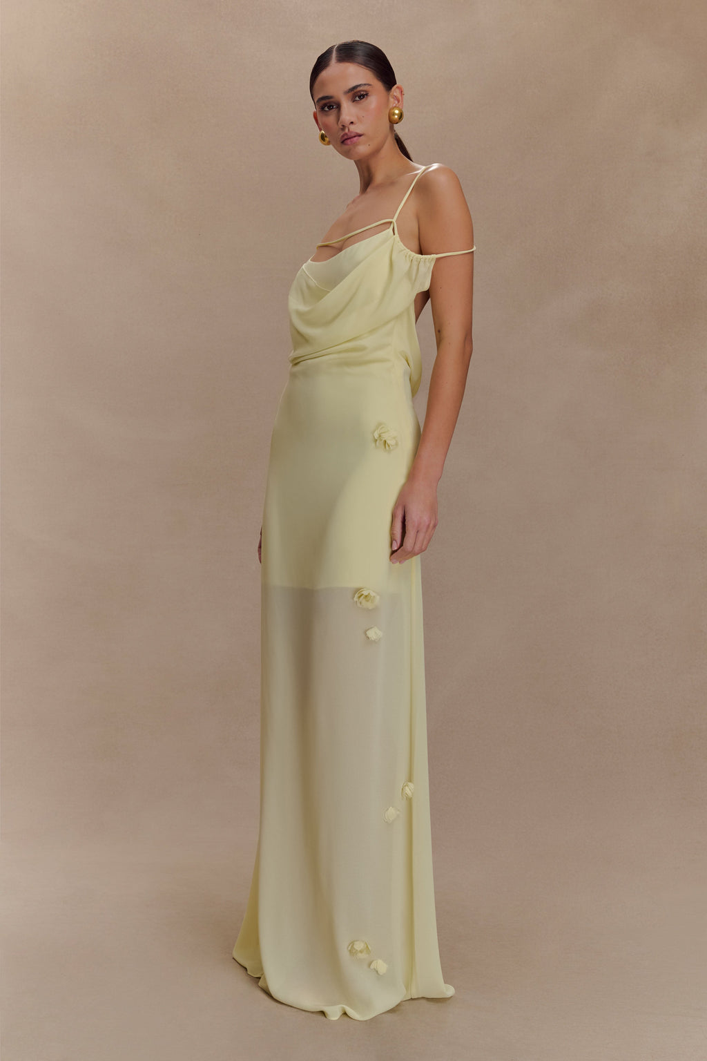 Rosalie Floral Chiffon Maxi Dress - Pastel Lemon