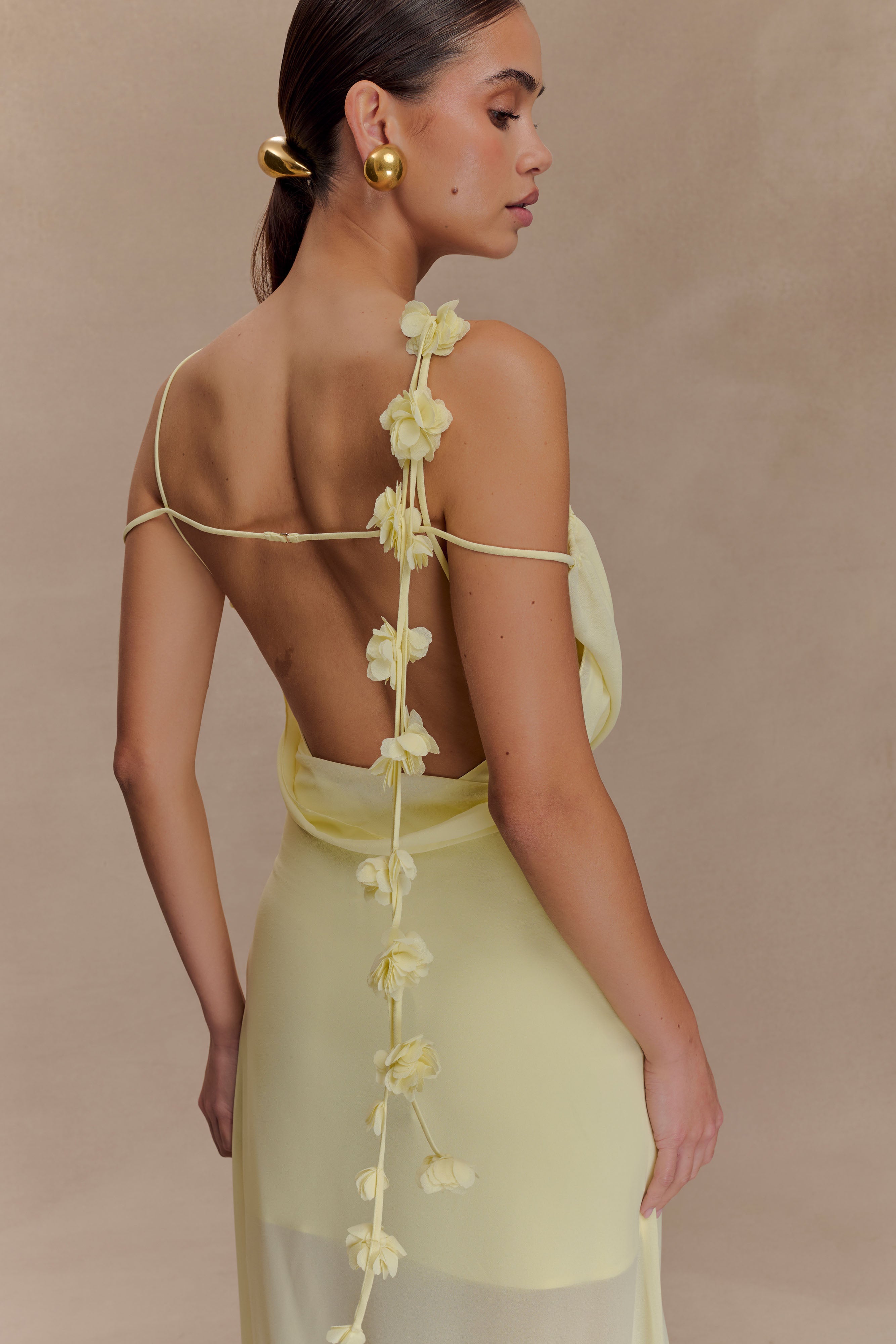 Rosalie Floral Chiffon Maxi Dress - Pastel Lemon