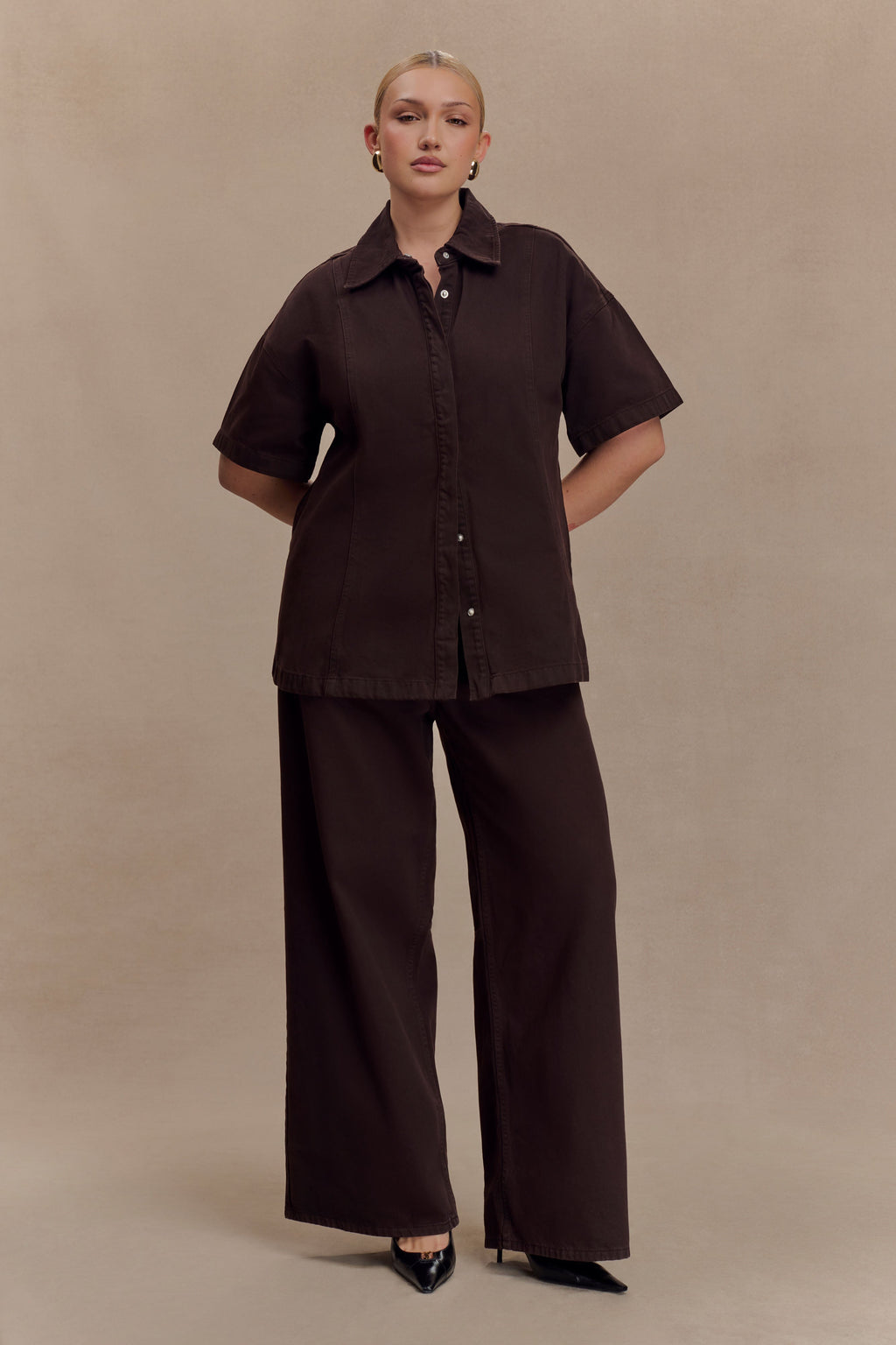 Maya Oversized Denim Shirt - Chocolate