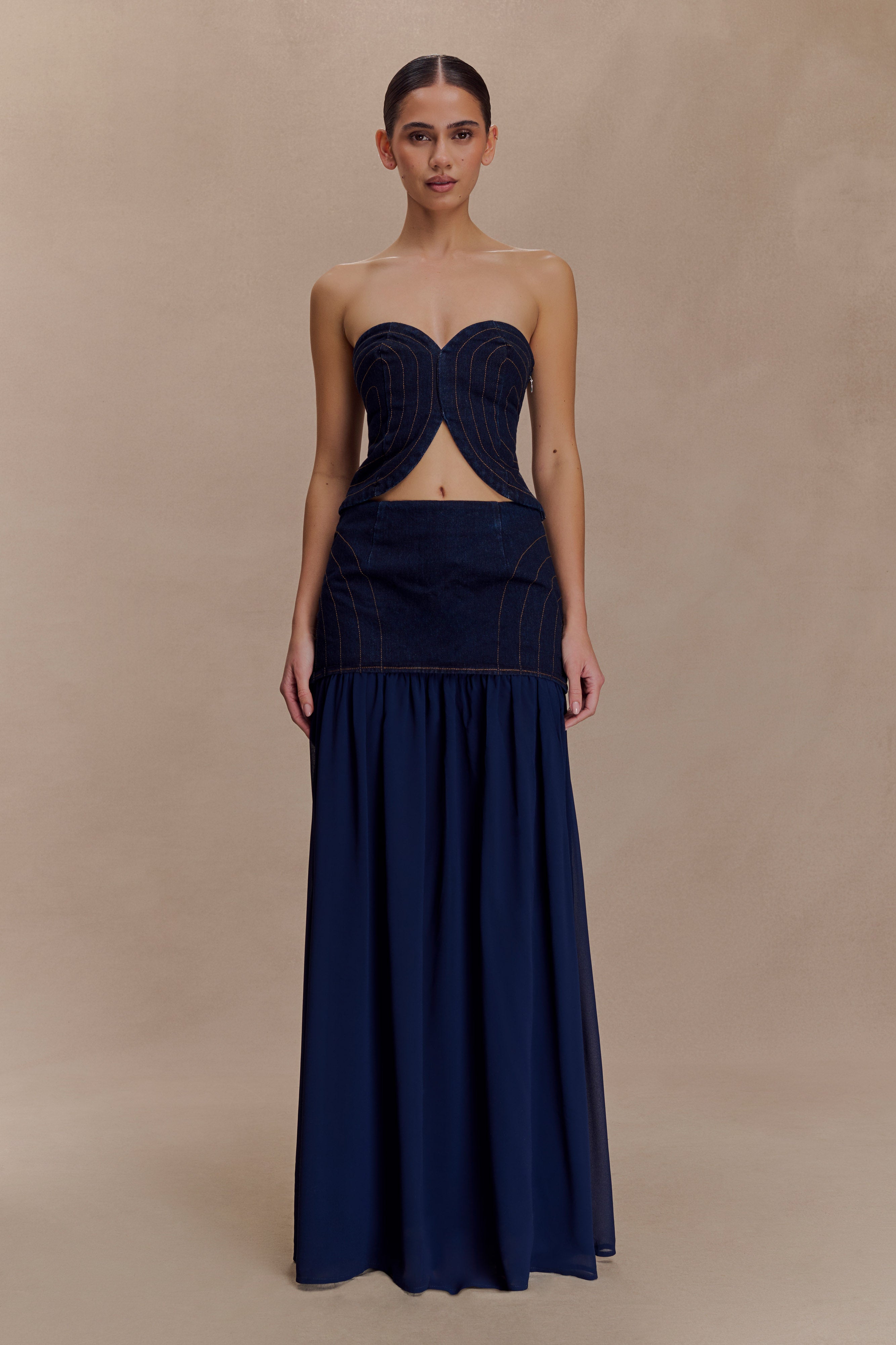 Tully Chiffon Denim Maxi Skirt - Indigo Blue