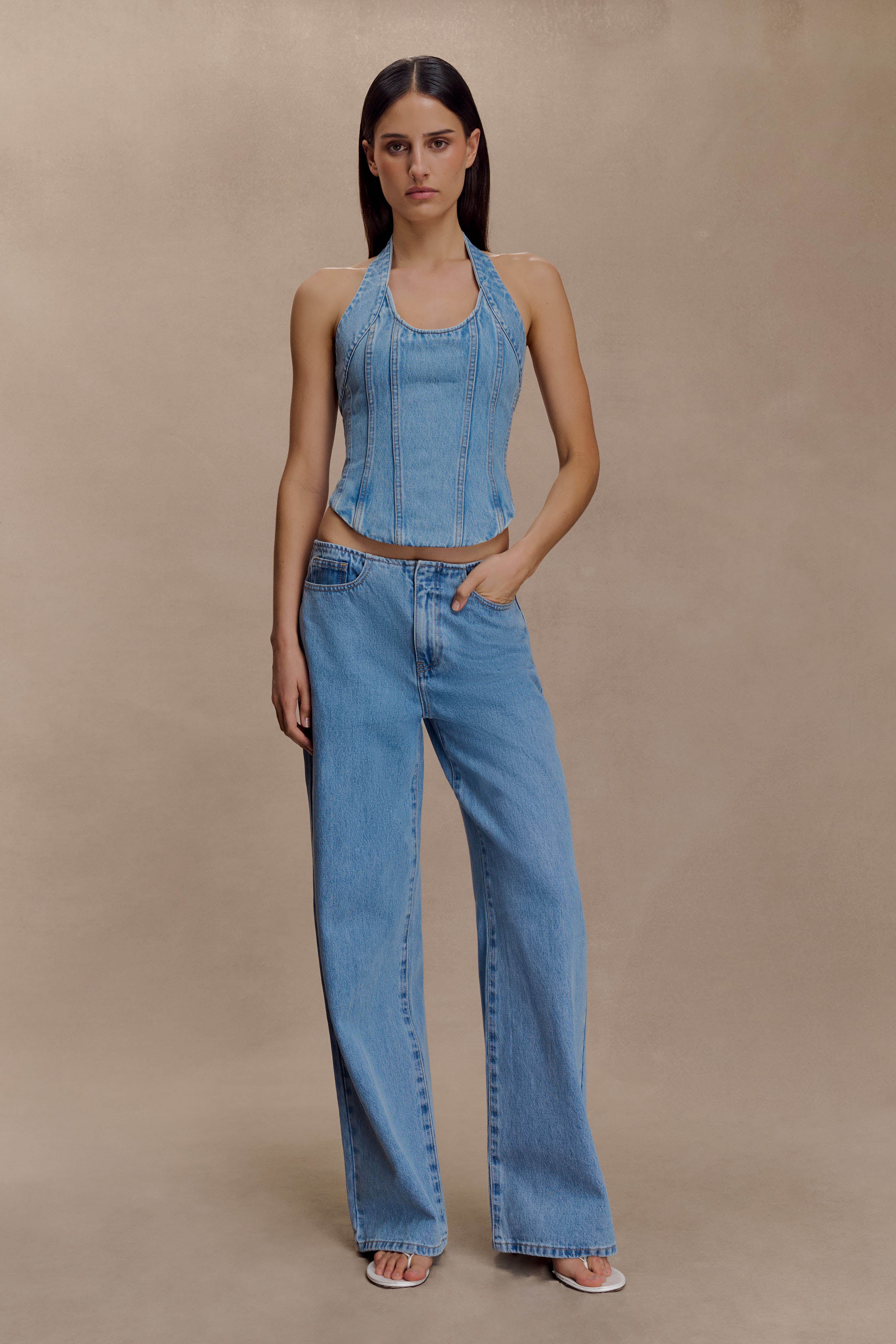 Meadow Denim Corset Halter Top - Classic Blue