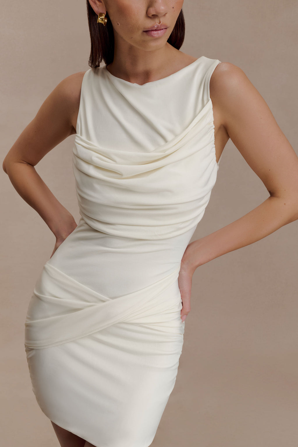 Henley Slinky Drape Mini Dress - Ivory