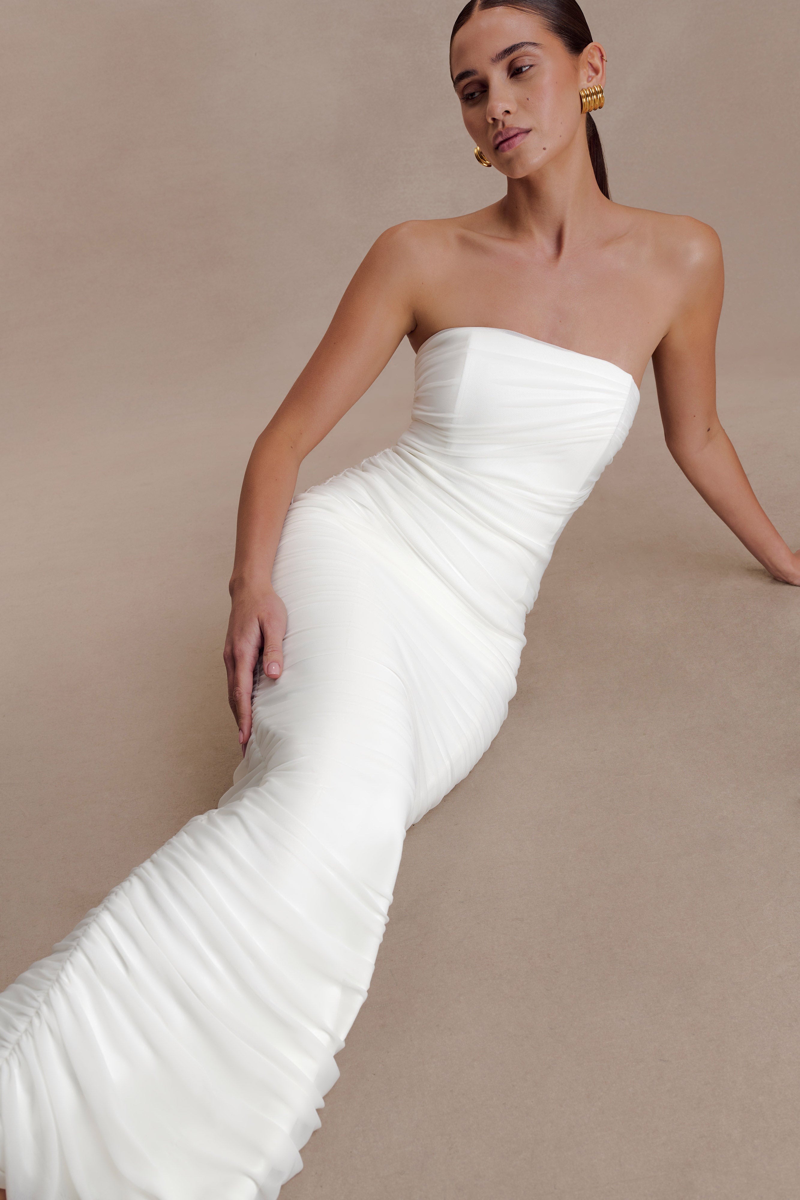 Jianna Strapless Mesh Maxi Dress - Ivory