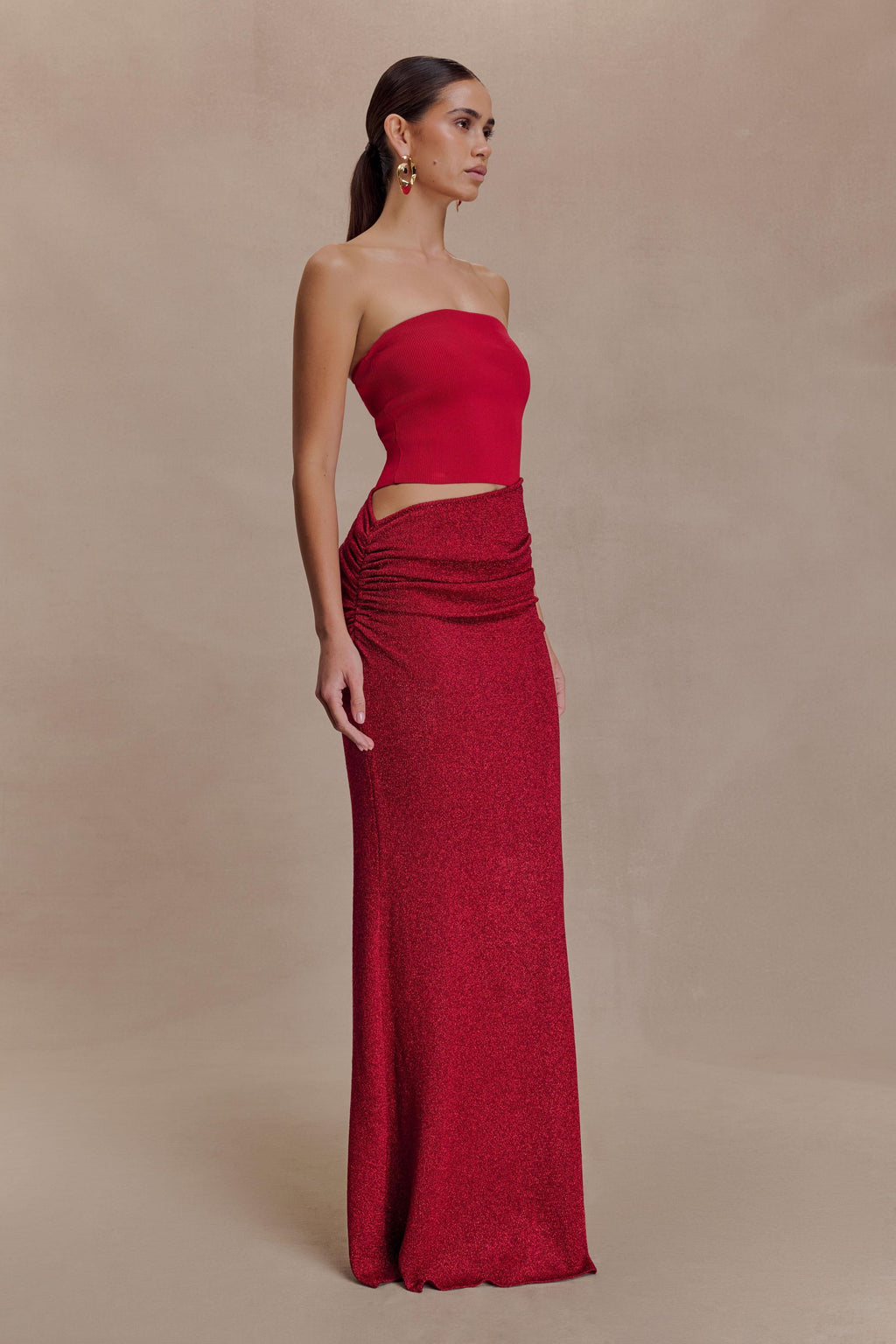 Jasiel Strapless Knit Maxi Dress - Red