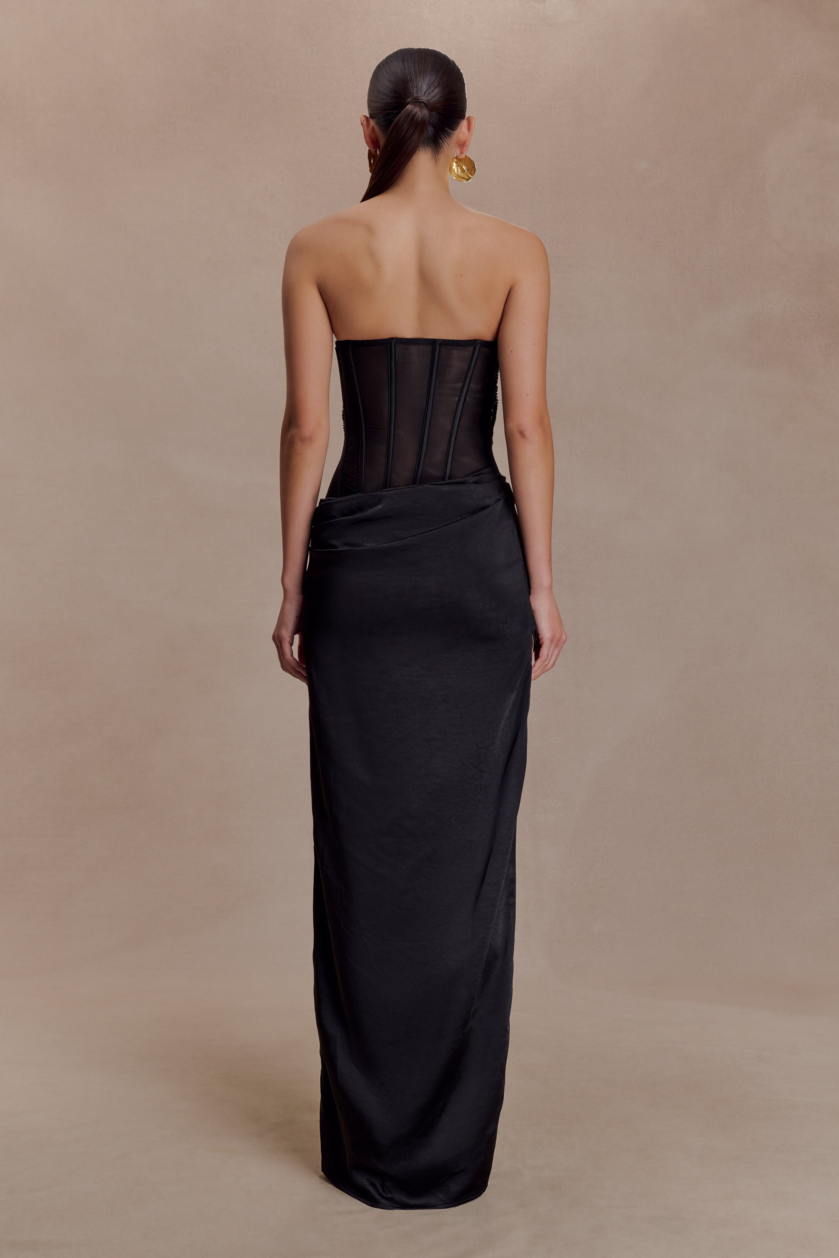 Asha Floral Mesh And Satin Maxi Dress - Black