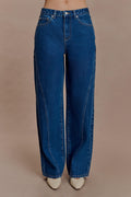 Georgette Mid Rise Paneled Denim Jeans - Dark Blue