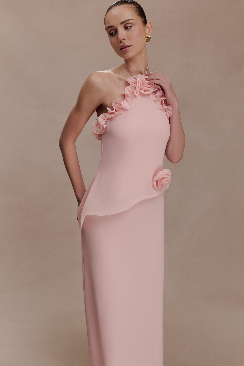 Melissa Chiffon Flower Maxi Dress - Baby Pink