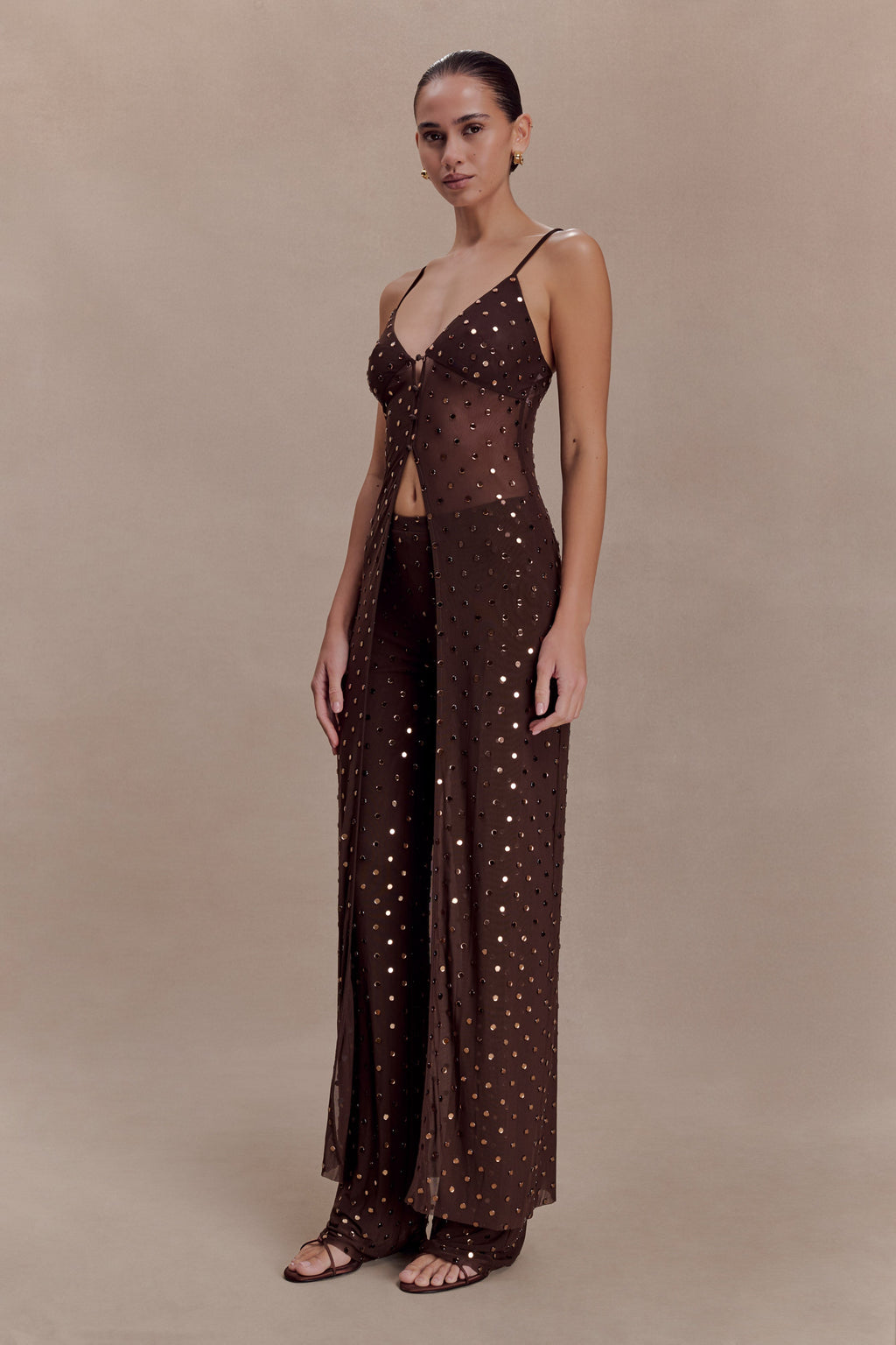 Jackie Longline Diamante Top - Chocolate