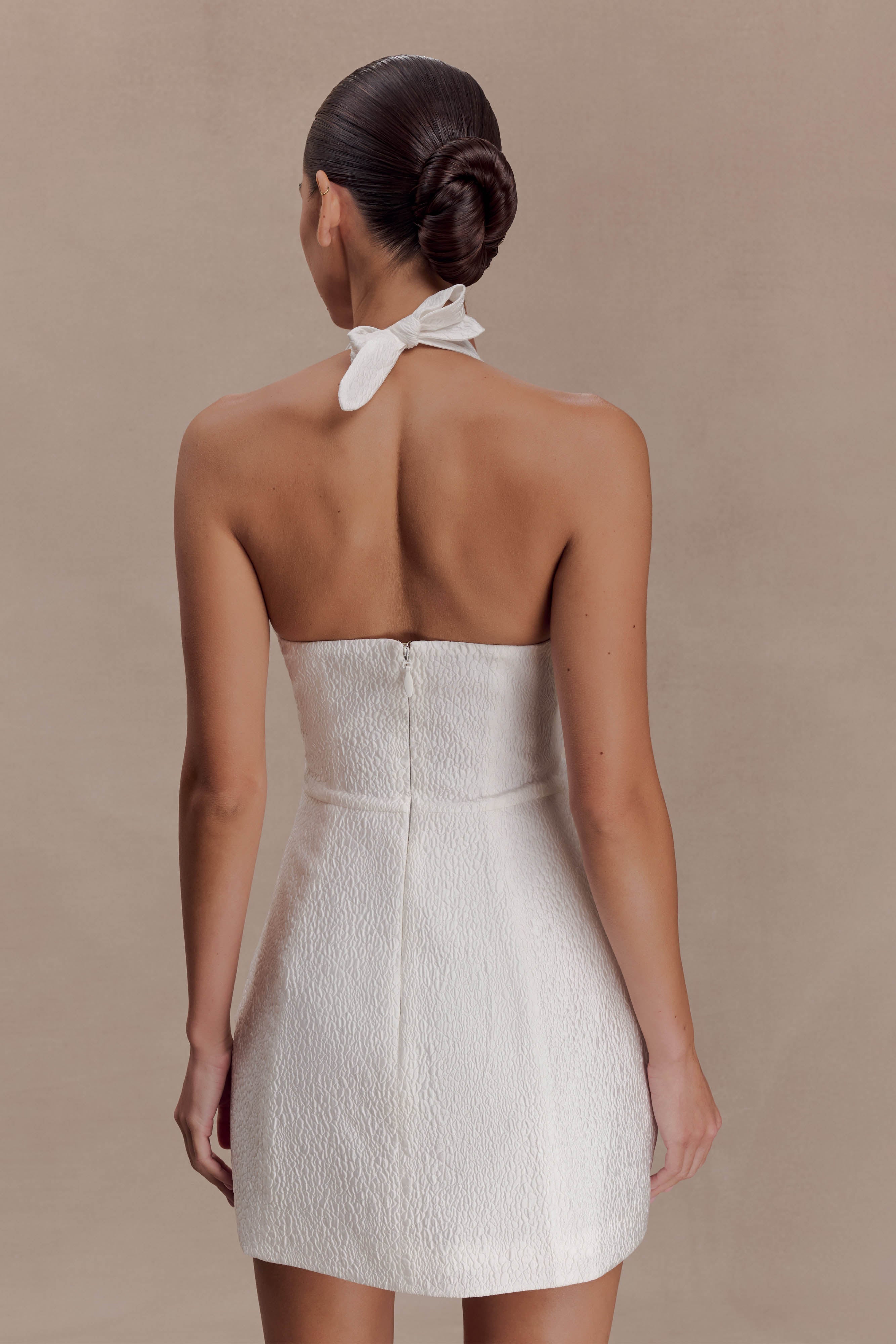 Ella Bow Detail Halter Mini Dress - White