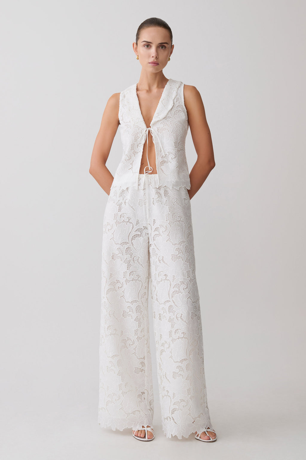 Tessa Broderie Straight Leg Pants - White