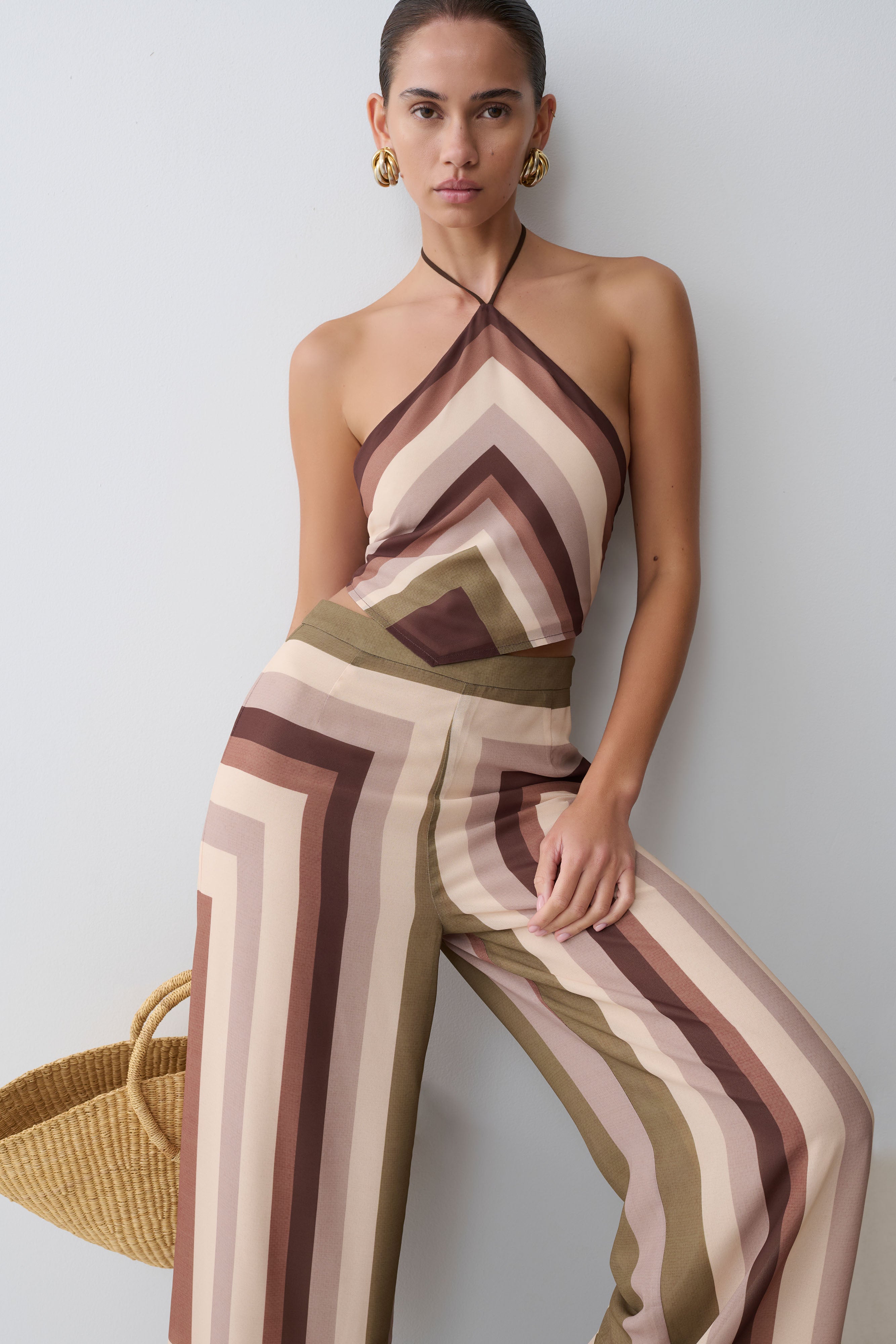 Thea Halter Chiffon Sleeveless Top - Multi Stripe