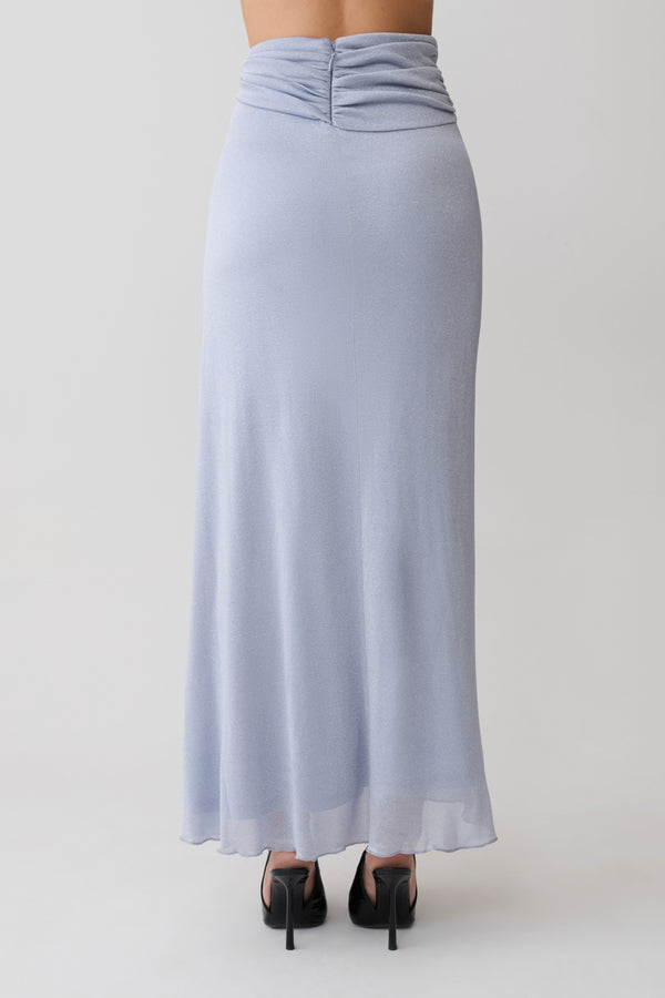 Adrienne Lurex Knot Maxi Skirt - Pastel Blue