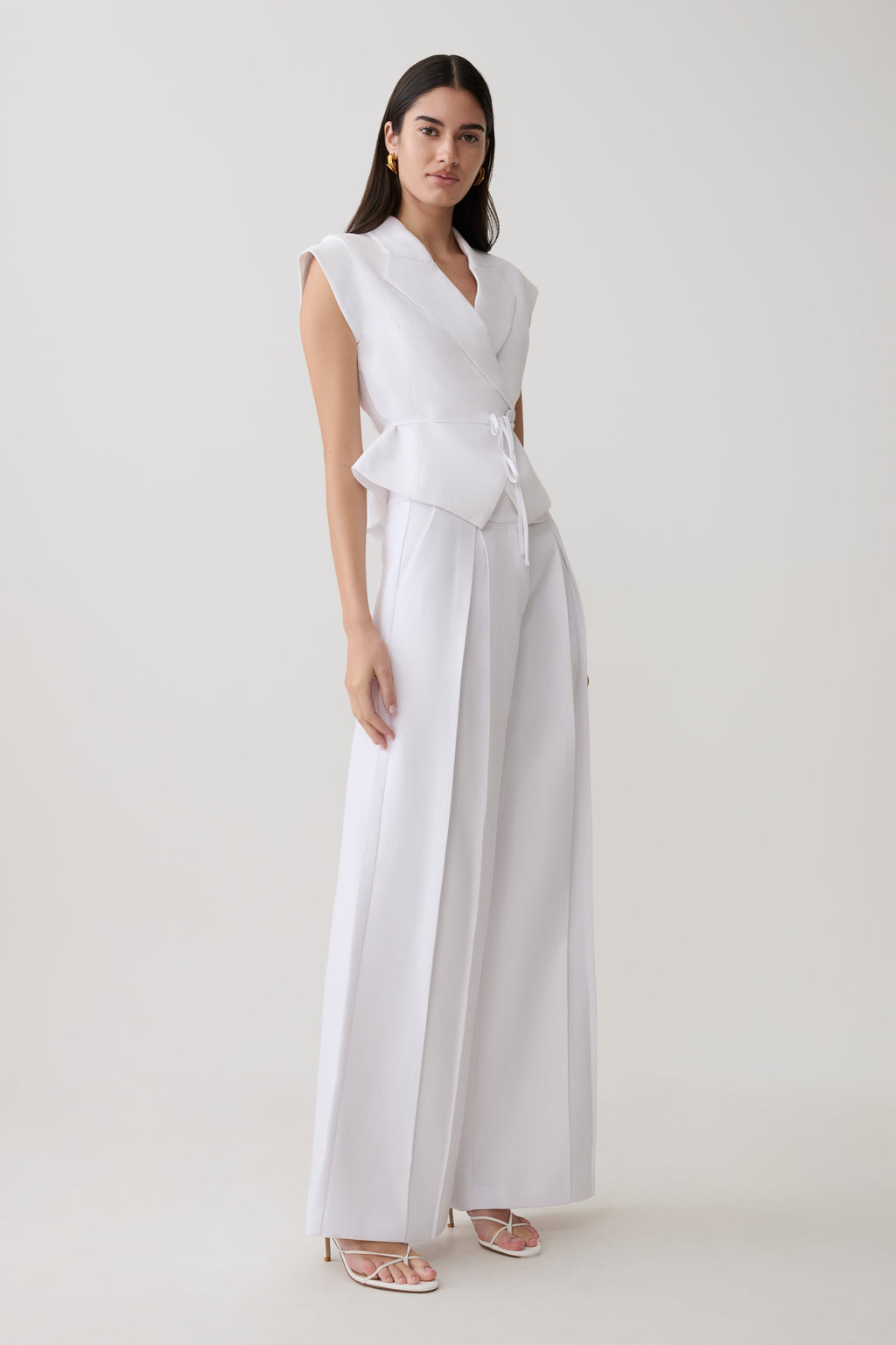 Raya Mid Rise Wide Leg Linen Pant - White