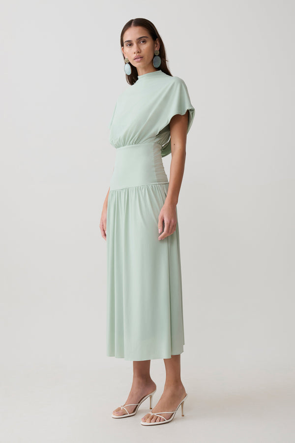 Ailla High Neck Cowl Midi Dress - Aqua Grey